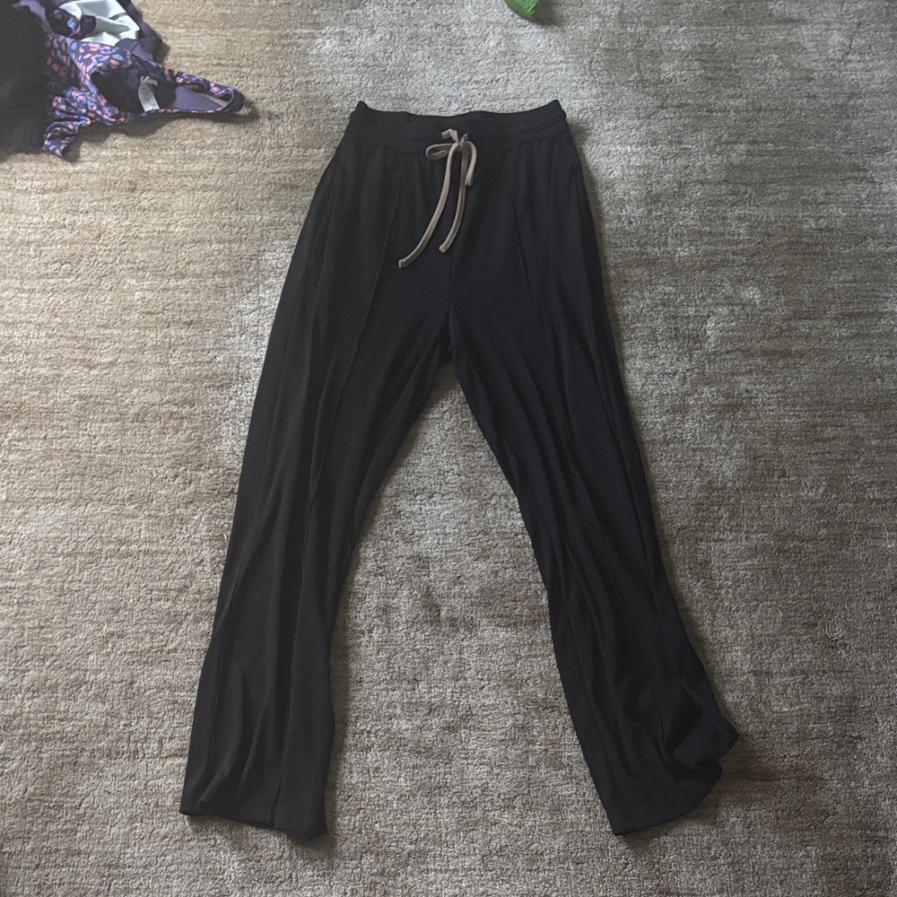 Black Wide-Leg Pants with Drawstring